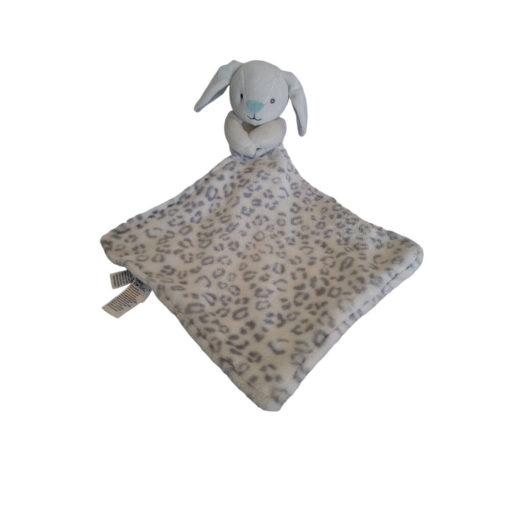 Baby Starters Plush Bunny Rabbit Lovey Rattle Gray Leopard  Security Blanket